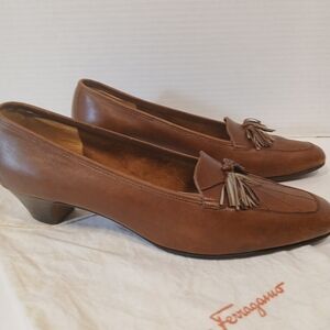 Salvatore Ferragamo Women's Brown Leather Heeled Loafers